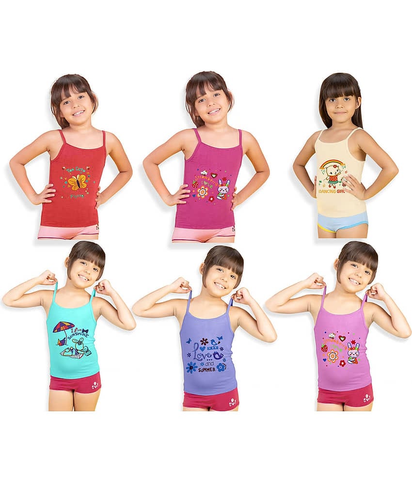 Paryag Pack of 6 Girls Cotton Blend Camisoles ( Multicolor )