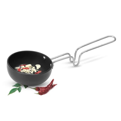 NSVL Hard Anodized 11 cm Tadka Pan, for Spice Tempering/Seasoning, Sturdy Stainless Steel Wired Handle, Gas Stove Ready Pan