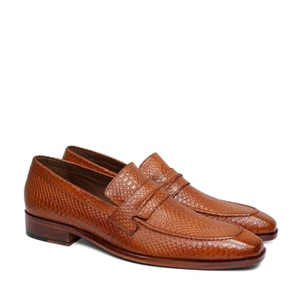 Snake Textured Tan Loafer by Brune & Bareskin-40/6