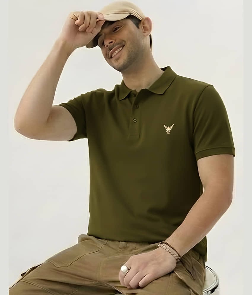 AOOSH Men Cotton Blend Regular Fit Self Design Polo T Shirt ( Green )