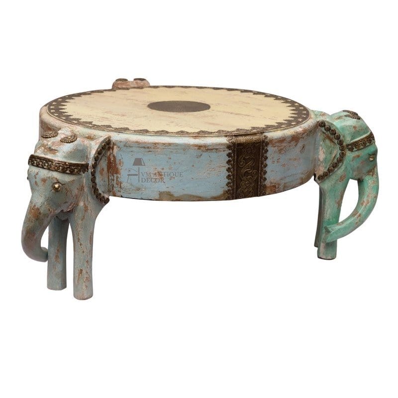 Wood Antique Elephant Side Coffee Table Desk