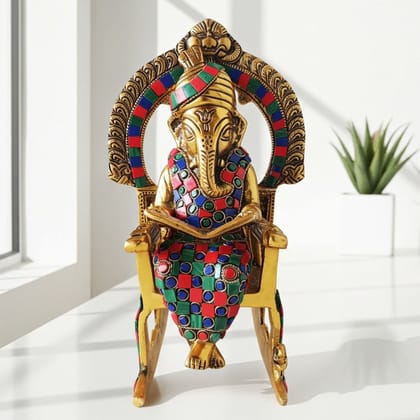 Aluminium Showpiece Chair Ganesh Statue (ASMAS401 G)
