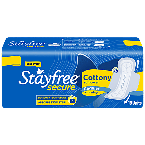 STAYFREE Sanitary Pads - Secure Cottony Regular, 18 pcs