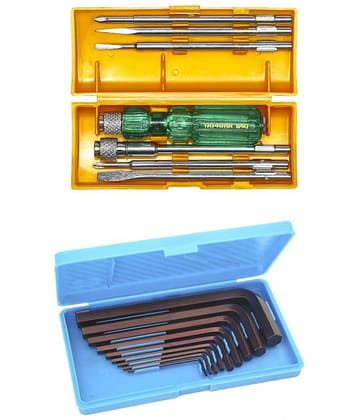 TAPARIA Set of 2 Hand Tool Combo (L-Key 1.5 to 10 Set of 9 (AKM-9)/6 in 1 Screwdriver Kit with Neon Bulb (840)
