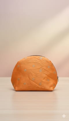 Elegant Silk Blend Embroidered Cosmetic Pouch – Handcrafted Orange Makeup/Travel Bag – Vaishali Creations