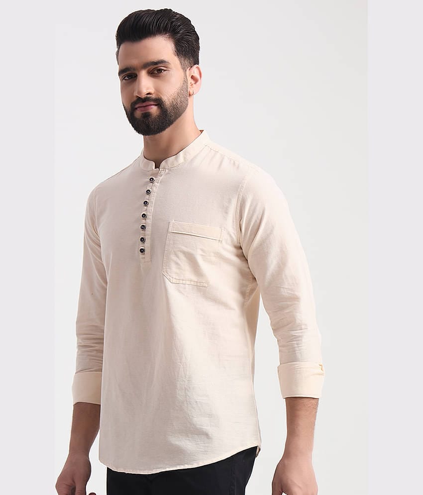 ENSPYR 100% Cotton Regular Fit Solids Full Sleeves Men's Casual Shirt - Beige ( Pack of 1 )