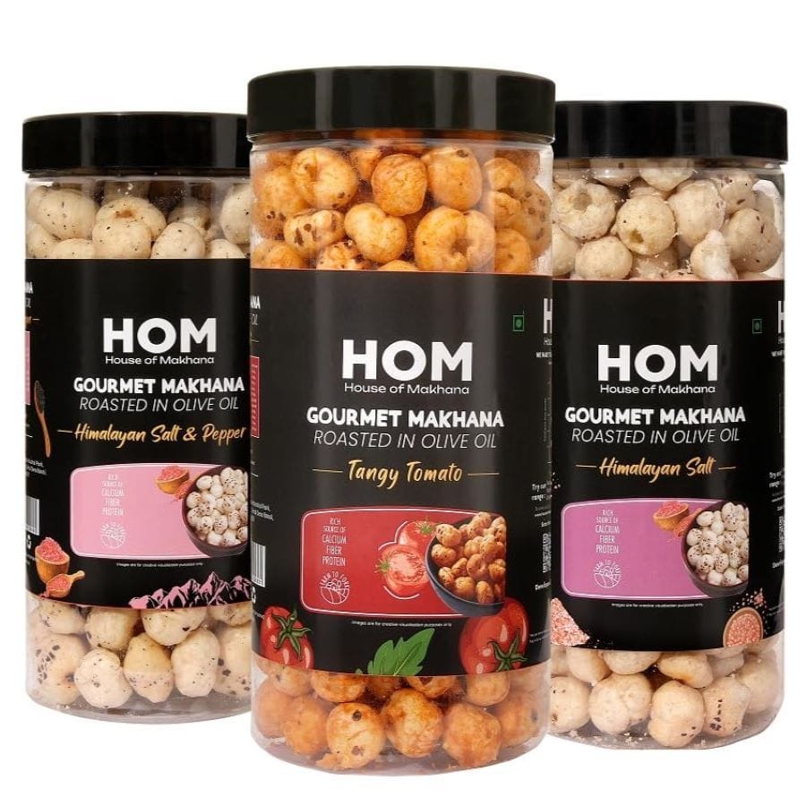 GOURMET MAKHANA Roasted in Olive Oil | Flavors Tangy Tomato, Himalayan Salt and Pepper, Himalayan Salt | Combo Of 3, 65g Each. - 195 gm