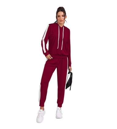 Women's Knitting Stretchable Solid Hooded Neck Full Sleeve Track Suit (Maroon, XL)-PID56821