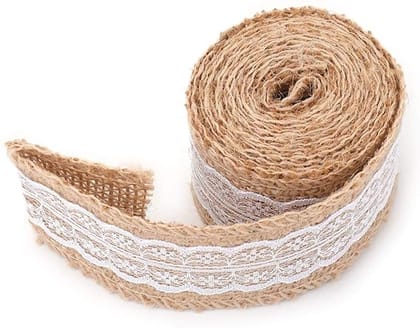 Natural Burlap Ribbon with Lace and Twine Perfect for Rustic DIY Crafts
