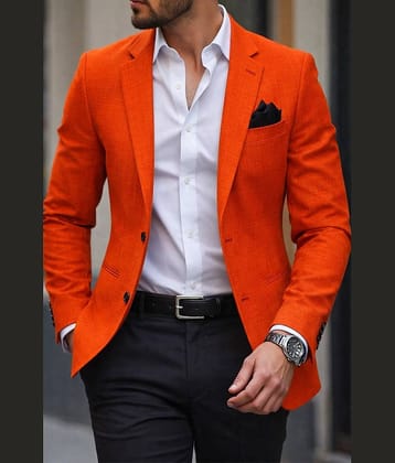 KUNDAN SULZ GWALIOR Orange Linen Men's Unstitched Blazer Piece ( Pack of 1 )