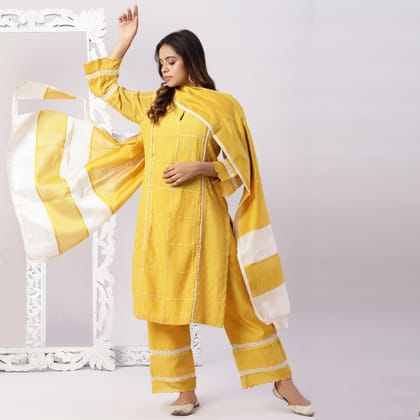 Chanderi mirror work kurta set with dupatta-XS