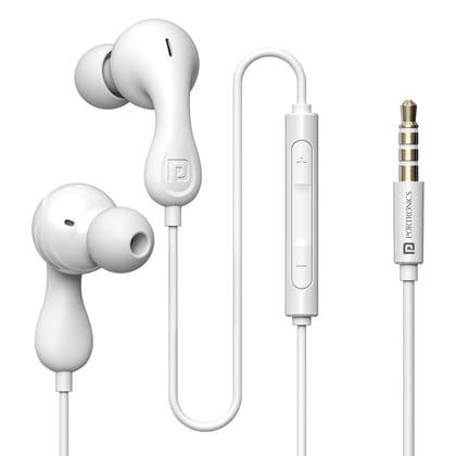 Portronics Conch Kappa in Ear 3.5mm Wired Earphones with In Line HD Mic (White)