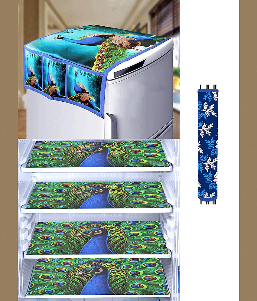 Crosmo Polyester Birds Fridge Mat & Cover ( 99 53 ) Pack Of 6 - Green