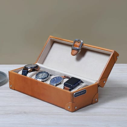 Watch Box of 4 Waxy Leather - Tan-Tan