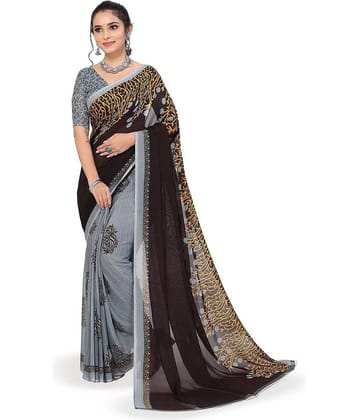 ANAND SAREES Georgette Printed Regular Saree With Unstitched Blouse Piece ( Brown )