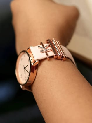 Round Analog Watch With K Initial Watch Charm - Dusty Pink-Watches