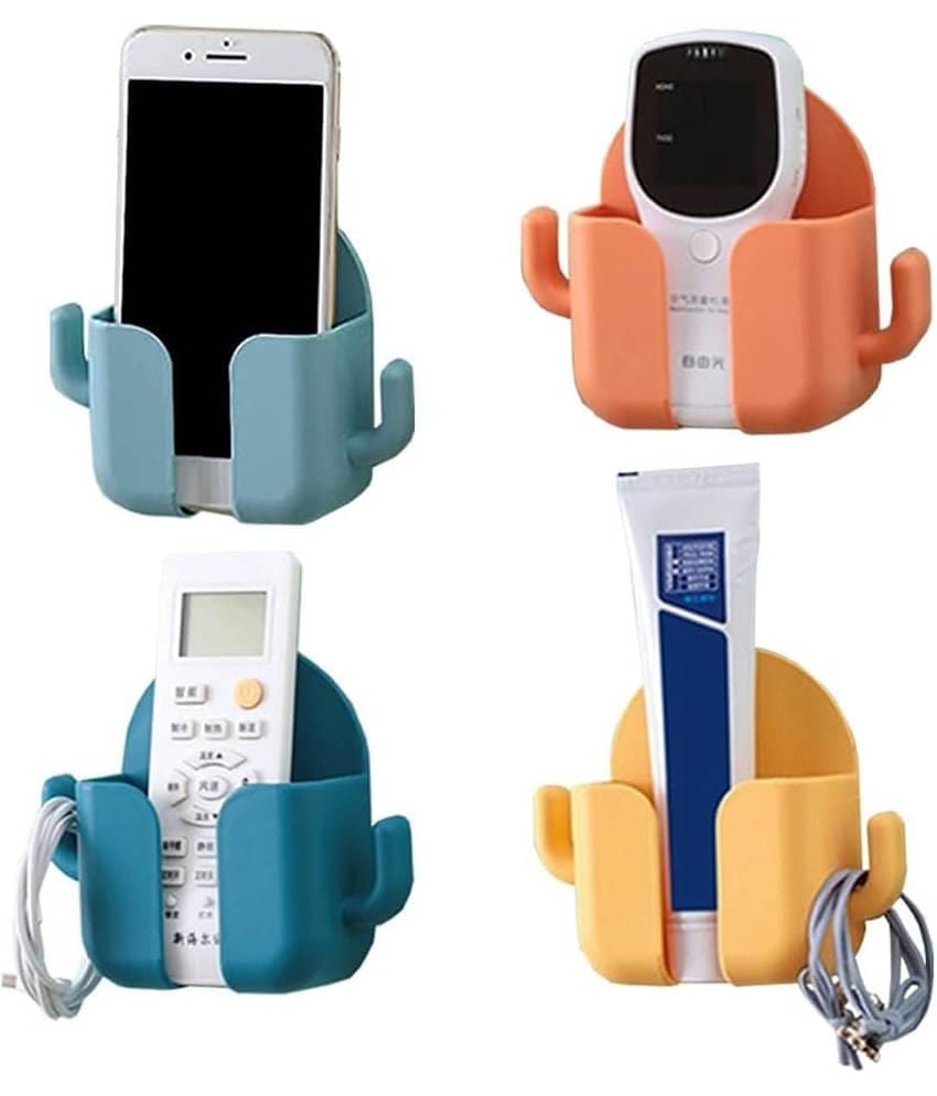 QitmirMKT 4 PC Wall Mount Key Remote Holder Mobile Charging Stand With 2 Hooks