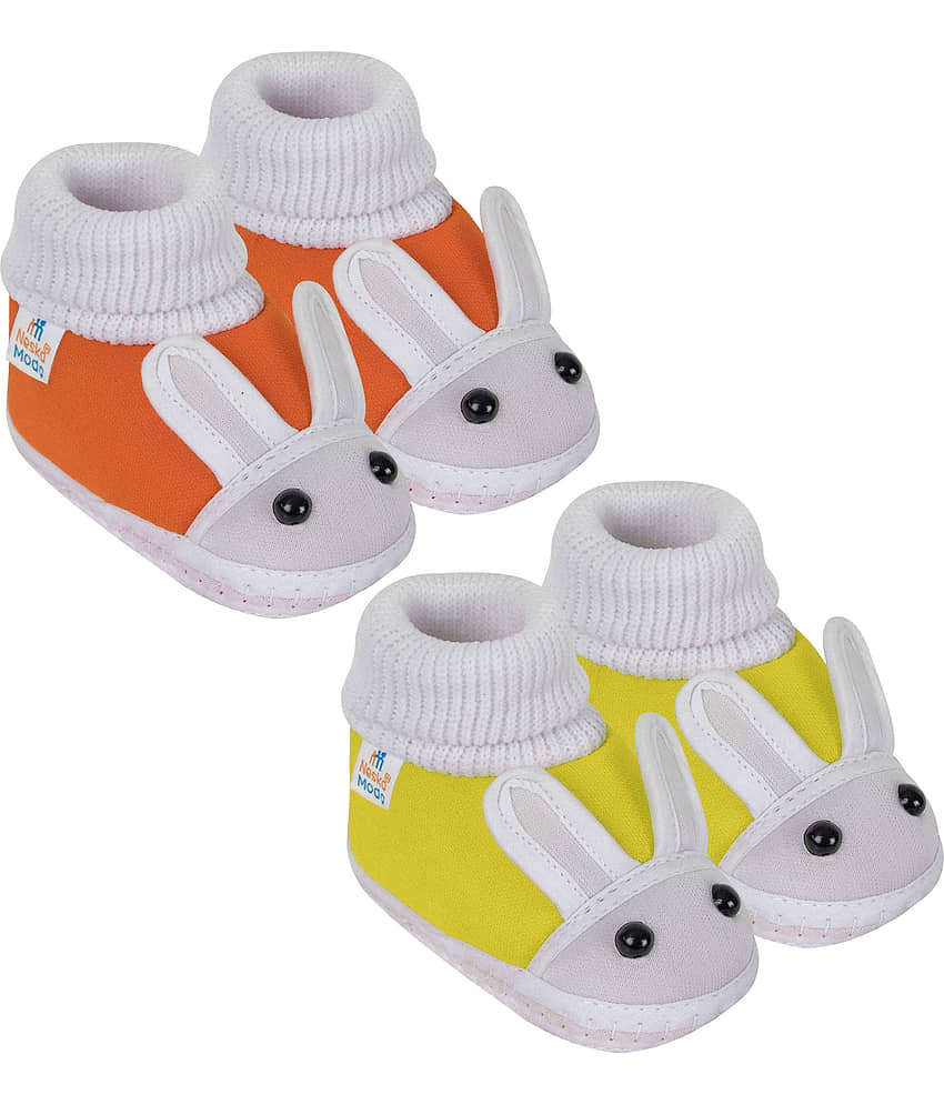 Neska Moda Unisex Set Of 2 Pair Booties for 6 to 9 Months (Orange,Yellow) -SK131andSK148