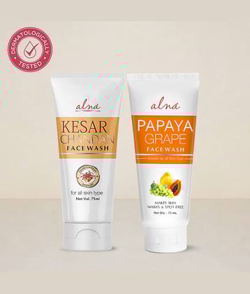 Alna Kesar Chandan Face Wash with Papaya Grape Face Wash 75ml Each , Pack of 2