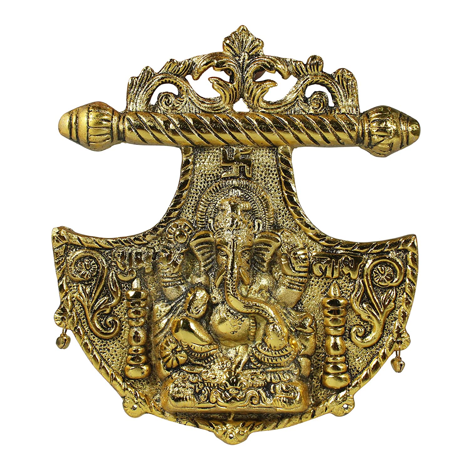 Dreamkraft White Metal Purely Handcrafted Beautiful Antique Look Wall Hanging Shubh Labh Farsa Ganesh Statue (Golden - 23.5x3x20.5 cm)