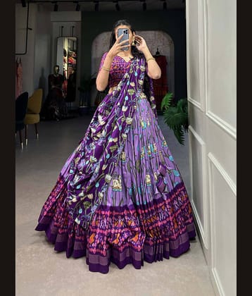 KRISHU ETHNICS Purple Art Silk Circular Semi Stitched Lehenga
