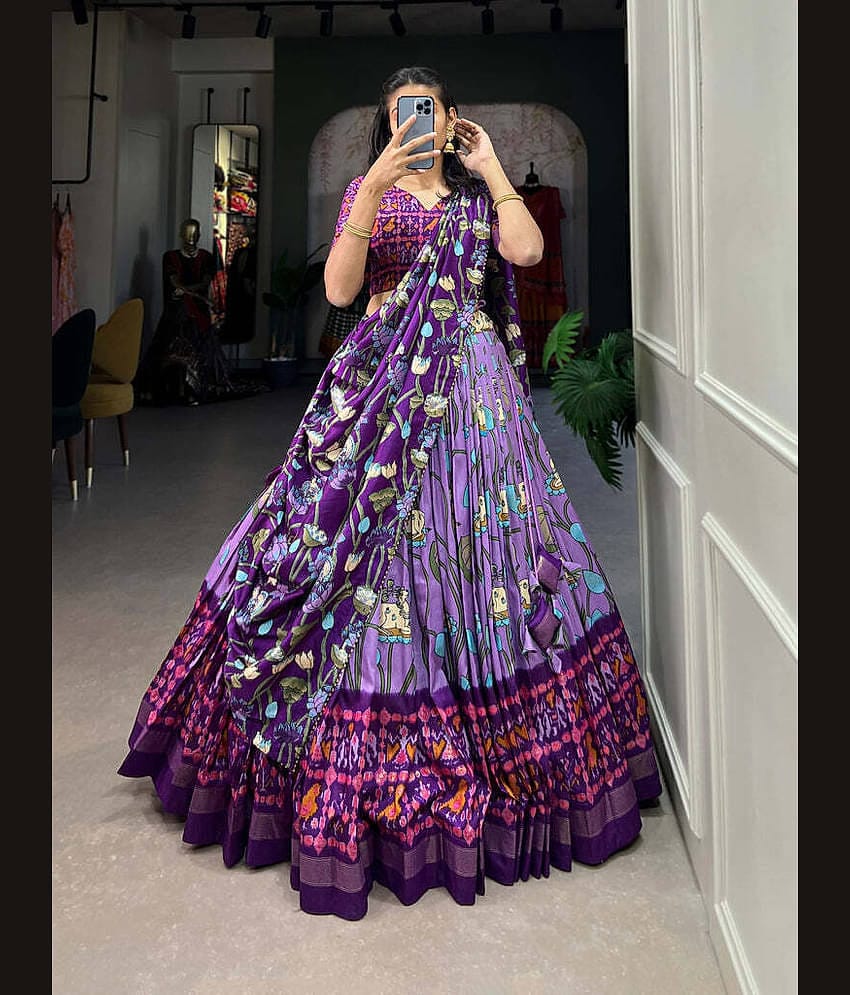 KRISHU ETHNICS Purple Art Silk Circular Semi Stitched Lehenga