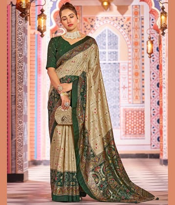 Satrani Silk Printed Saree With Unstitched Blouse Piece ( Fluorescent Pink )