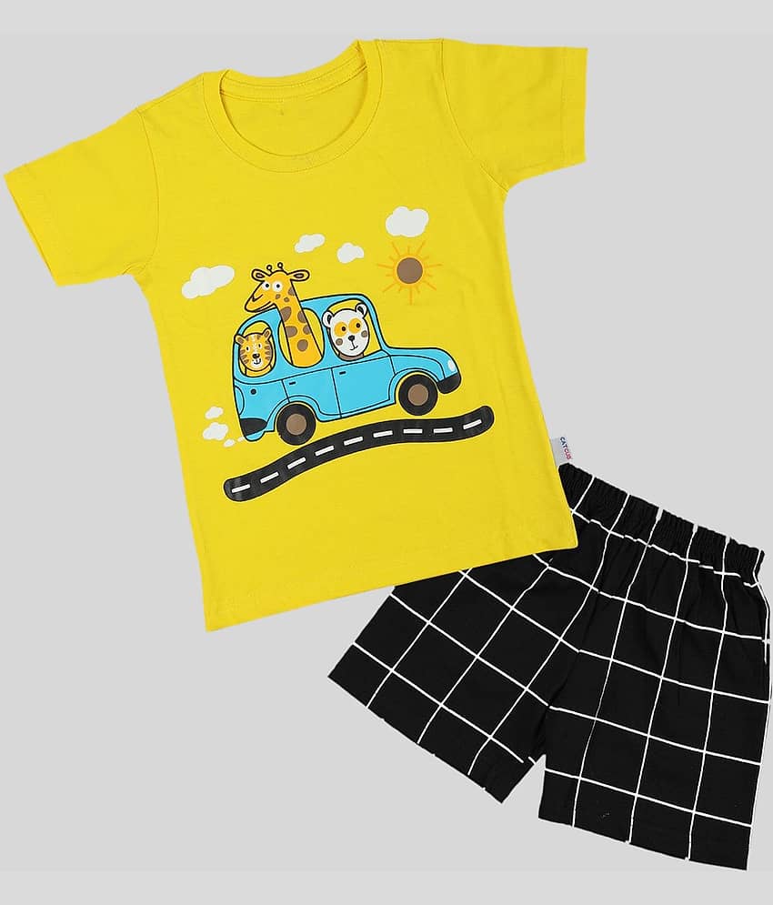 CATCUB Pack of 1 Boys Cotton T-Shirt & Shorts Set ( Yellow )
