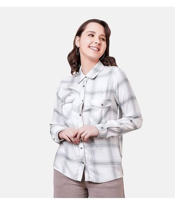 NUEVOSDAMAS Women Checks Rayon Shirt ( White )