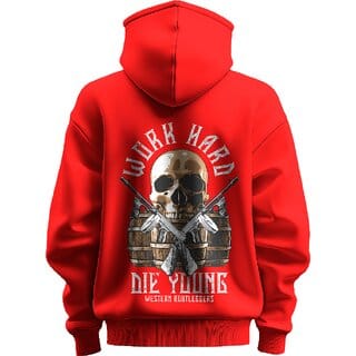 BULL CLOTHING Men's Work Hard, Die Young Design Red Hoodie 280 GSM Fleece for Comfort and Durability (XXL) BULL CLOTHING Men's Work Hard, Die Young Design Red Hoodie 280 GSM Fleece for Comfort and Durability (XXL)
