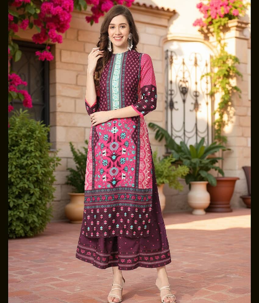 Pannkh - Magenta Rayon Women's Straight Kurti ( Pack of 1 )