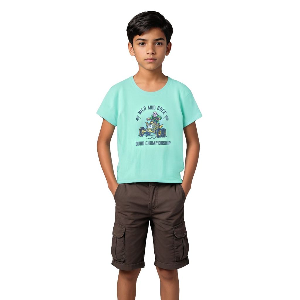 Premium Kids Boys T shirt Cotton Biscay Green "Wild Mud Race" 2025 at ShopCircuit | ONDC Premium Kids Boys T shirt Cotton Biscay Green "Wild Mud Race" 2025 at ShopCircuit | ONDC