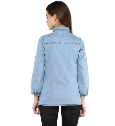Women's Denim Solid 3-4th Sleeves Standard Length Shirt (Blue, M)-PID55833 Women's Denim Solid 3-4th Sleeves Standard Length Shirt (Blue, M)-PID55833