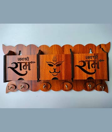 Wall Mount Home Side Stylish Wooden Key Holder with 3 Mobile Charging Stand for Living Room, Kitchen Key Organizer (Beige, 5 Big Key Cloth Hook)