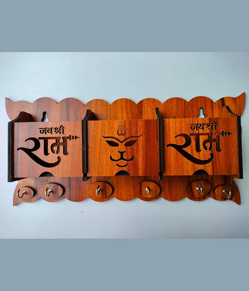 Wall Mount Home Side Stylish Wooden Key Holder with 3 Mobile Charging Stand for Living Room, Kitchen Key Organizer (Beige, 5 Big Key Cloth Hook)