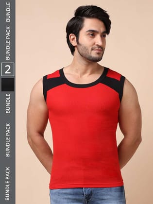 Men's Assorted Pack of 2 Solid Combed Cotton Racerback Styled Gym Vest
