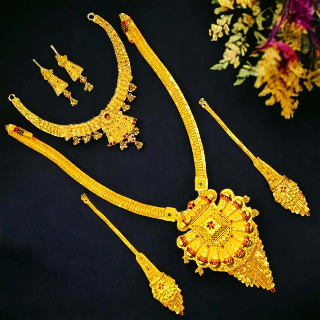 Luxurious 22k bridal Gold-Plated Jewelry Set: Pure 22k Gold-Plated Necklace and Earrings in Harmony ,necklace and pendant set,