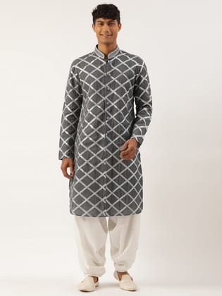 Grey Gota Embroidery Kurta Set-XS/36 / Only Kurta - No Lowers