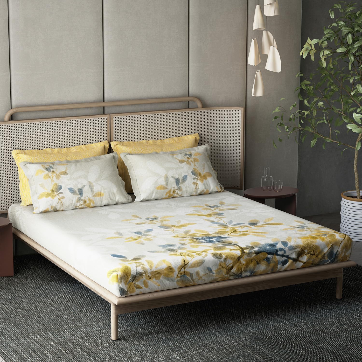 DDECOR - Orion Collection 100% Cotton Floral Pattern 180TC Super King |274 CM X 274 CM| Yellow