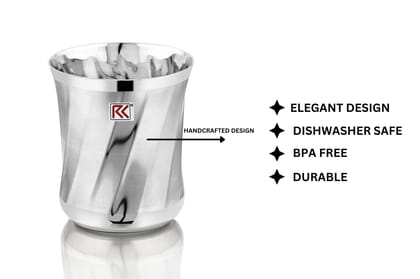 RK Stainless Steel DUMROO SALAI 7 Drinking Glasses | 300 ml Unbreakable Glass Set with Glossy Finish Design & Dishwasher Safe, Set of 4