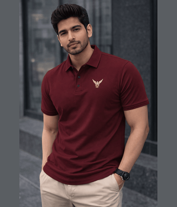 TAZO Men Polyester Regular Fit Printed Polo T Shirt ( Wine )