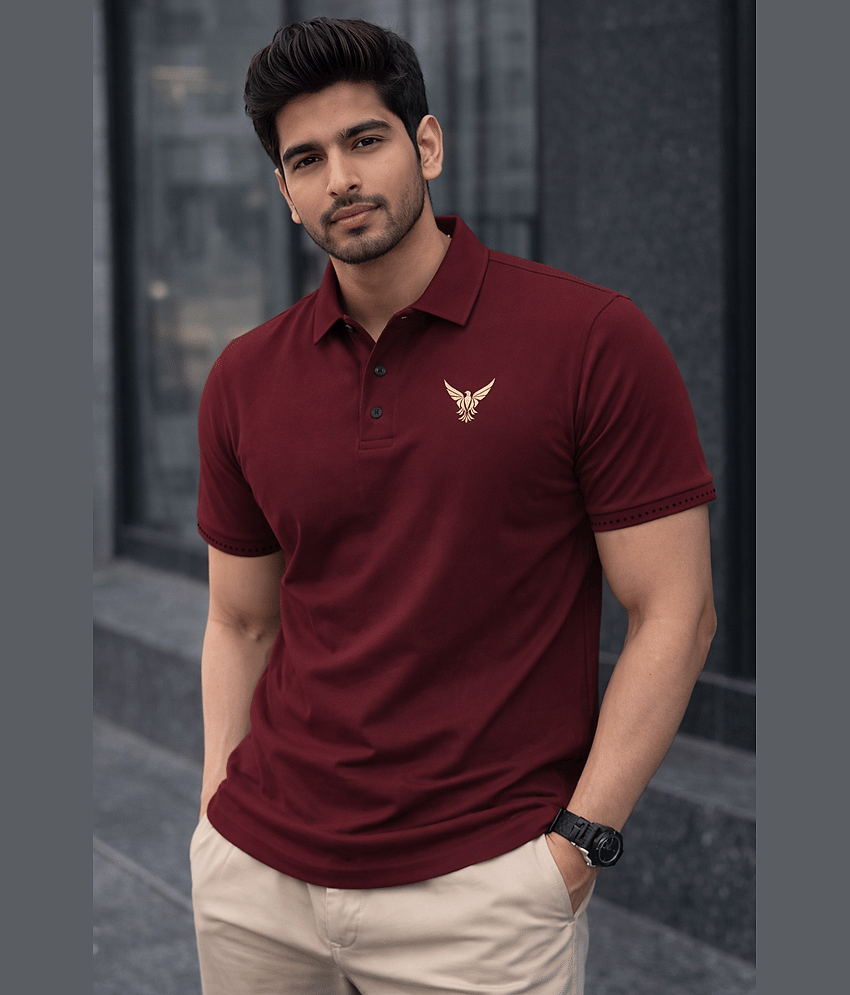 TAZO Men Polyester Regular Fit Printed Polo T Shirt ( Wine )