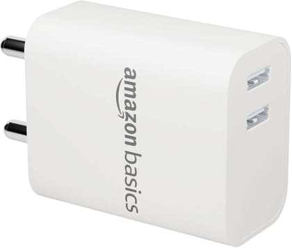 Amazon Basics Dual-Port USB Wall Charger - Compact & Fast Charging Adapter