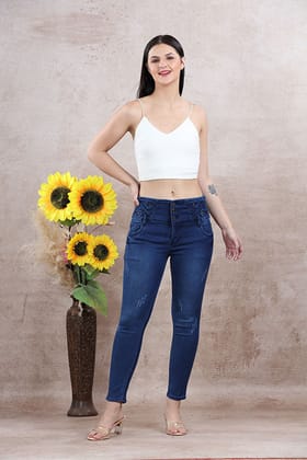Skinny Front Button Clouser Jeans-Denim Blue / S