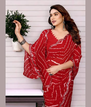 TTH Georgette Printed Saree With Unstitched Blouse Piece ( Red )