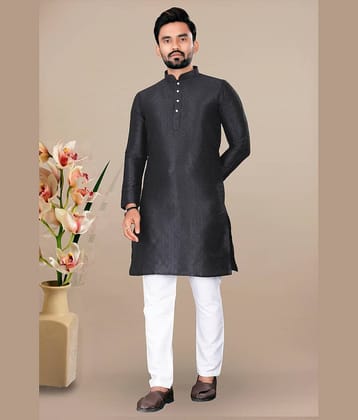 Balaji's Silk Self Design Relaxed Fit Kurta Pyjama Set For Men ( Black )