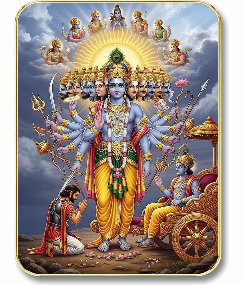 Livin'luxe Lord Krishna Vishvarupa MDF Wall Art with Table Top Stand & Wall Hanging Hole
