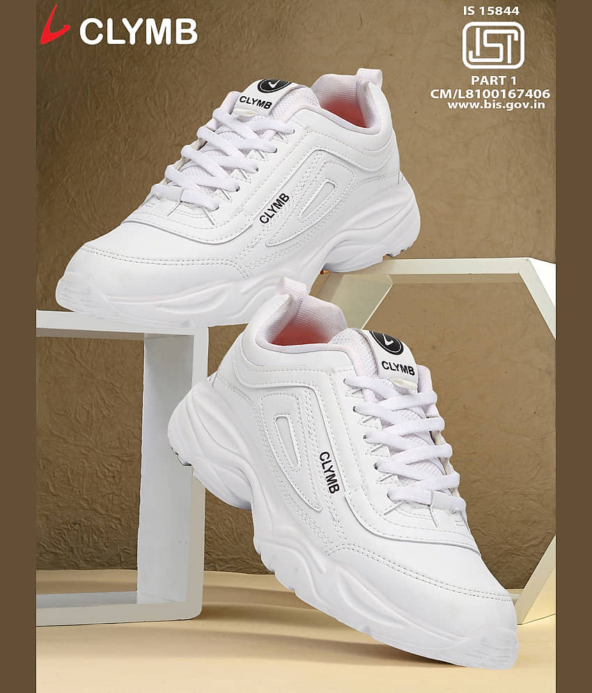 Clymb White Men's Sports Running Shoes