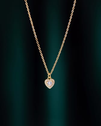 Solitare Heart Charm Necklace - 18K Gold Plated