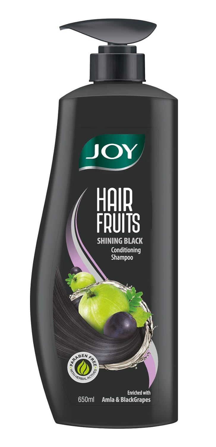 Joy Hair Fruits Shining Black Conditioning Shampoo Enriched with Amla & Black Grapes, 650 ml Joy Hair Fruits Shining Black Conditioning Shampoo Enriched with Amla & Black Grapes, 650 ml - Black / 650 g (Pack of 1)